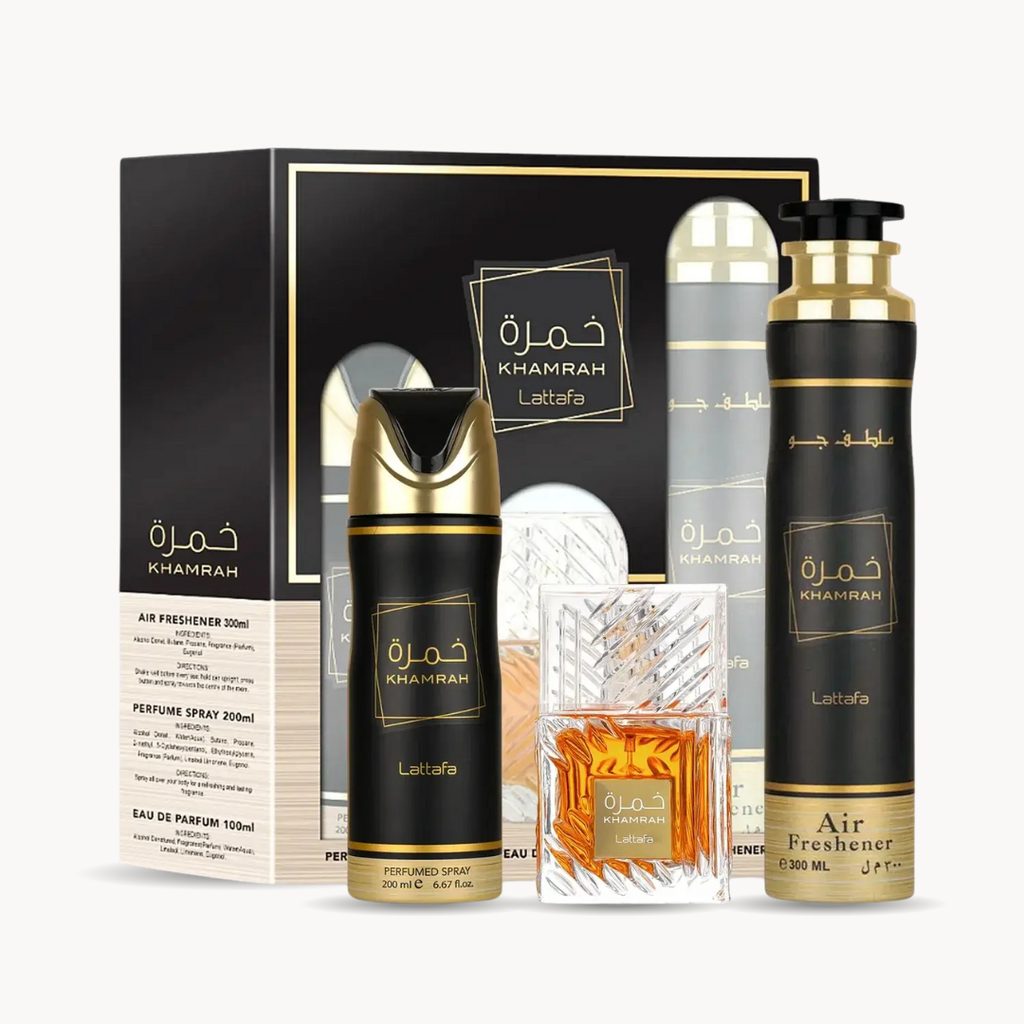 Lattafa Khamrah Gift pack & Perfumed Spray 200ML, Air Freshener 300ML | Gift Set by Lattafa