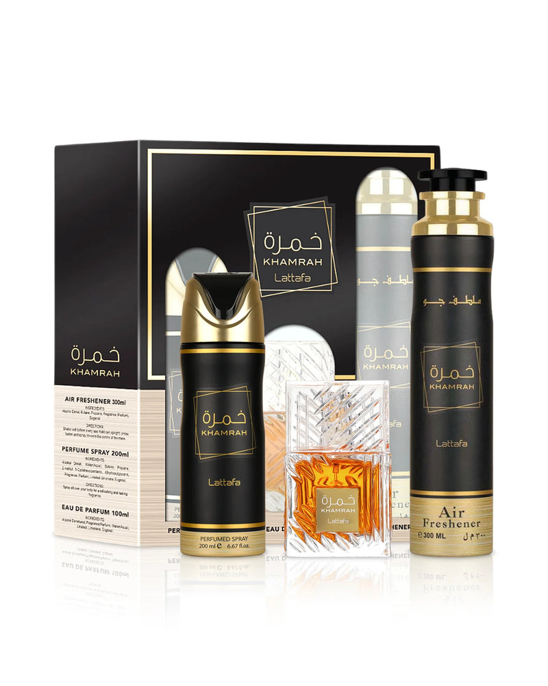 Lattafa Khamrah Gift pack & Perfumed Spray 200ML, Air Freshener 300ML | Gift Set by Lattafa